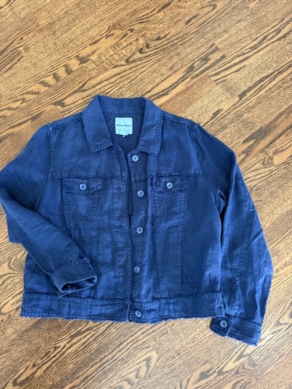Navy linen Button-Front Jacket